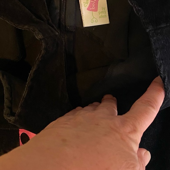 Chez Belle 4 4T Velvet Corduroy Dress Jumper Black Pink Polka Dots Sleeveless - Picture 2 of 2